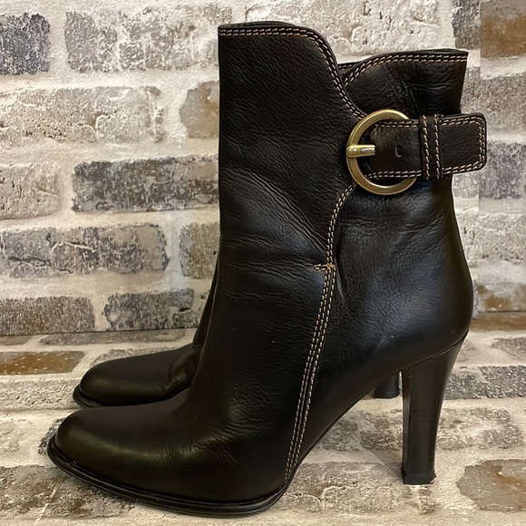Coach Nancie Soft Calf Black Pebbled Leather Heeled Bootie Made in Italy - Picture 3 of 16